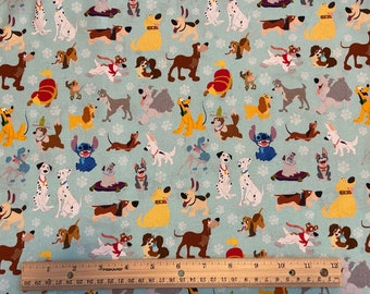 Disney Fabric, Disney Dogs Fabric,  LIGHT BLUE BACKGROUND,  Fat Quarter Fabric, Quilting Cotton, Fat Quarters 18" x 22", Remnant 36" x 10"