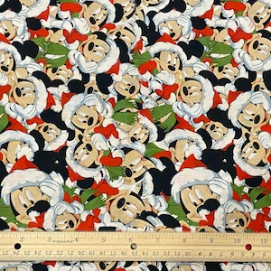 Disney Fabric, Disney Christmas Fabric, Mickey SANTA HAT Fabric, Minnie Fabric, 100% cotton, Tumbler Cut, Remnant, FQ, 1/2 Yard, Yard