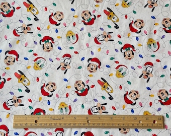 Mickey Christmas Fabric with friends, White background, 100% cotton, Quilting Cotton, Sold in Remnants, Fat Quarters, 1/2 yard, Yard.