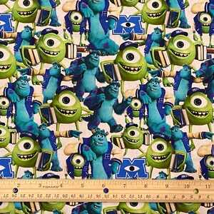 Monster Inc Fabric, Mike Wazowski, Sully, Pixar Fabric, Cotton,Sold by Yard 36 x 44, Remnant 36L X 10W, Fat Quarter 18L X 22W