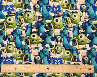 Monster Inc Fabric, Mike Wazowski, Sully, Pixar Fabric, Cotton,Sold by Yard 36 x 44, Remnant 36L X 10W, Fat Quarter 18L X 22W