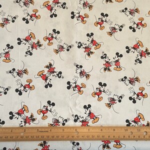 Disney Fabric, Mickey Fabric Retro, White background,  100% cotton, Quilting Cotton,  Minnie Mouse Fabric, Sold by, Fat Quarter,  1/2 Yard