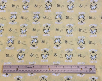 Tweety Fabric, Tweety Bird, Little Cutie, 100% cotton, Fat Quarter 18" x 22", Remnant 36" X 10", ** CLEARANCE**