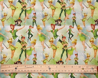 Peter Pan Fabric, Tinkerbell Fabric, Fat Quarter Fabric, 100% Cotton, Fat Quarters 18" x 22", Remant 36L x 10W