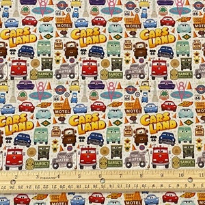 Cars Fabric, Cars Land, Disney Land Fabric, Lightning McQueen Fabric,  100% cotton, Yard 36&quot; x 44&quot;, Remnant 36L x 10W, Fat Quarter 18L x 22W