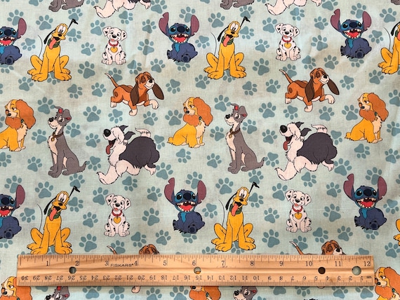 Disney Fabric, Disney Dogs Fabric, LIGHT BLUE Paw Prints, Background, Quilting Cotton, Remnant 36" X 10", FQ 18L X 22W, Yard 36" x 44"