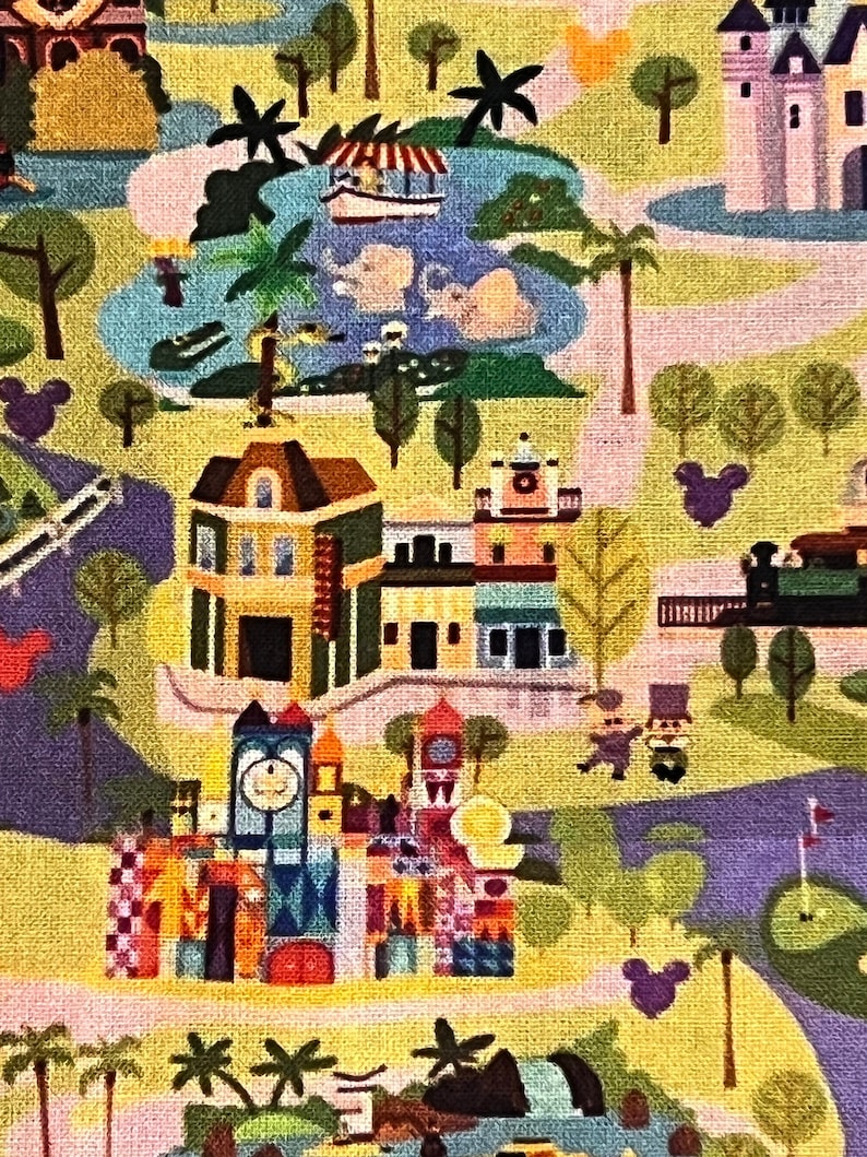 Disney Fabric Mickey Fabric DISNEY WORLD MAP Fabric Disney Etsy