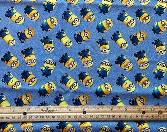 Minions Fabric, Bob The Minion Fabric, 100% cotton, Quilting Cotton, Yard 36" x 44", Fat Quarter 18L X 22W, Remnant 36L x 10W