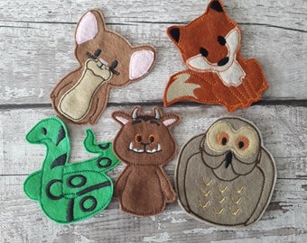 Handmade Gruffalo Inspired finger puppets and masks