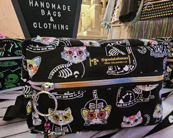 Handmade Day of the Dead Kittens Bag: Crossbody or Fanny Pack