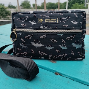 Handmade Silver Bats crossbody bag / fanny pack!! Goth, Punk, Horror, Spooky bags