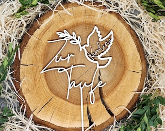 Figura de madera para tarta "Bautizo" con paloma - personalizada - 13 cm x 13 cm