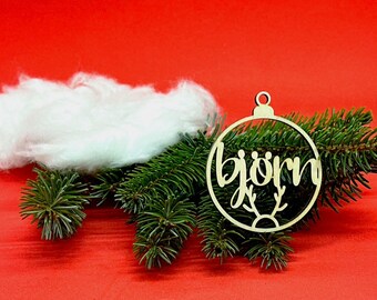 Personalisierte Weihnachtskugel, Weihnachtsbaumschmuck aus Holz