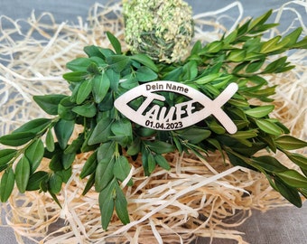 Juego de 10 adornos de madera personalizados para bautizo | Peces para bautizo hechos de madera de 4 mm | Decoración de mesa y detalle para fiestas