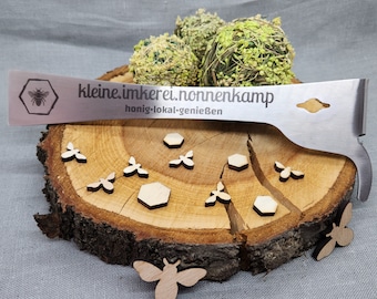 Gepersonaliseerd bijenkorfgereedschap van roestvrij staal met gravure – 26 cm | Professioneel bijenkorfgereedschap met individuele gravure | Cadeau-idee voor imkers