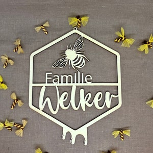 Door wreath / door sign family name honeycomb and bee