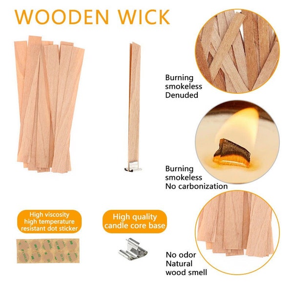 20pcs Wooden Candle Wick and Clips Natural Wood Smokeless Wick Wooden Sticks Sticker DIY Candle Making