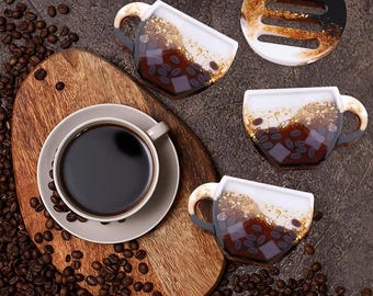Coffee Cup Silicone Mold Coffee Cup Coaster Mold Mug Coaster Set Mold Coffee Lemon Slices Mold Summer Quicksand Shaker Resin Mold DIY