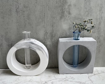 Hydroponic Vase Mold Test-tube Vase Silicone Mold Square Concrete Vase Mold Plaster Container Epoxy Resin Flower Pot Mold DIY and More Molds