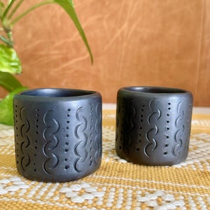 Barro Negro Shot Glass Set of 2 - Black Clay - Mexican Shot Glass - Oaxacan Home Decor - Artisanal Drinkware - Barware - Ceramics