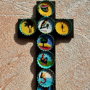 Mexican Loteria Cross - Boho Art - Handmade Wall Decor - Unique Gift - Wooden Homeware