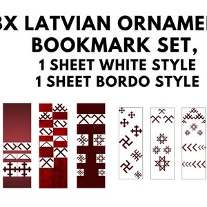 Latvian signs bookmark set, Latvian ornaments, Printable bookmarks with Latvian symbols, Digital bookmark design, Latvian sign pattern image 1