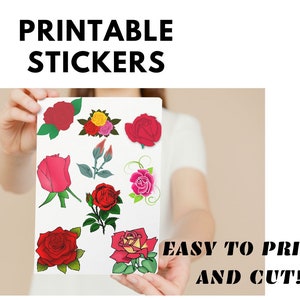 Printable Rose Sticker Sheet, Printable Stickers, Daily Journal ...
