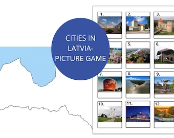 Cities of Latvia, Cities guess game, Picture game, Printable game of Latvia, Board game guessing, Explore cities of Latvia country