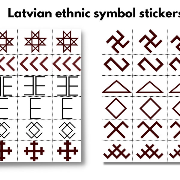 Latvian ethnic symbols, Latvian folk sign stickers, Latvian printable signs, Latvian ornaments sheet