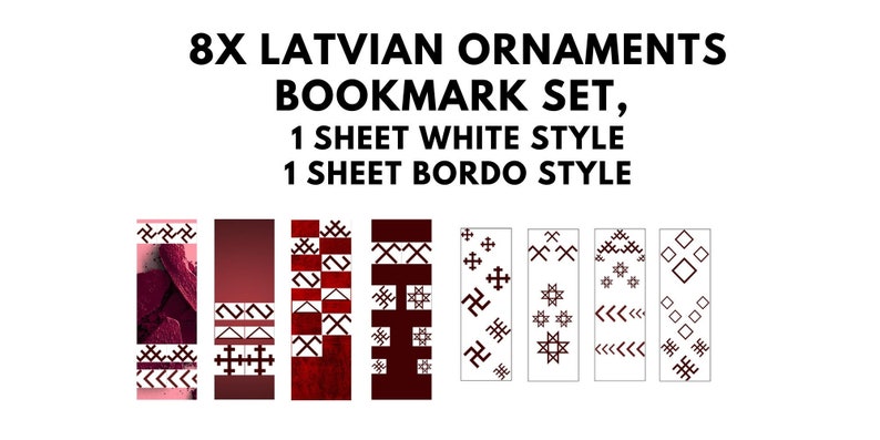 Latvian signs bookmark set, Latvian ornaments, Printable bookmarks with Latvian symbols, Digital bookmark design, Latvian sign pattern image 1