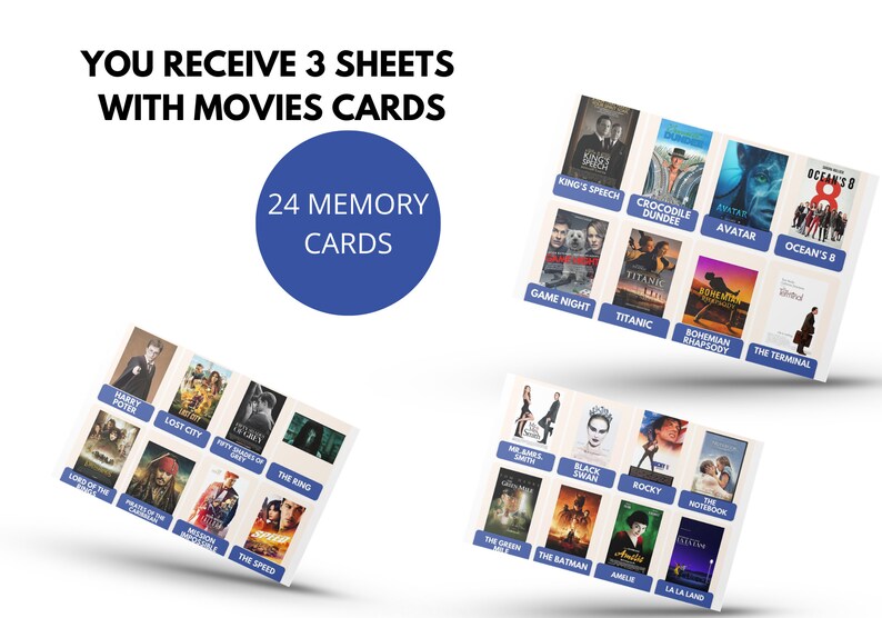 Movies Memory Game, Printable Party Game, Matching Memory Game, Movie ...