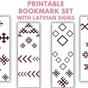 Latvian signs bookmark set, Latvian ornaments, Printable bookmarks with Latvian symbols, Digital bookmark design, Latvian sign pattern image 2