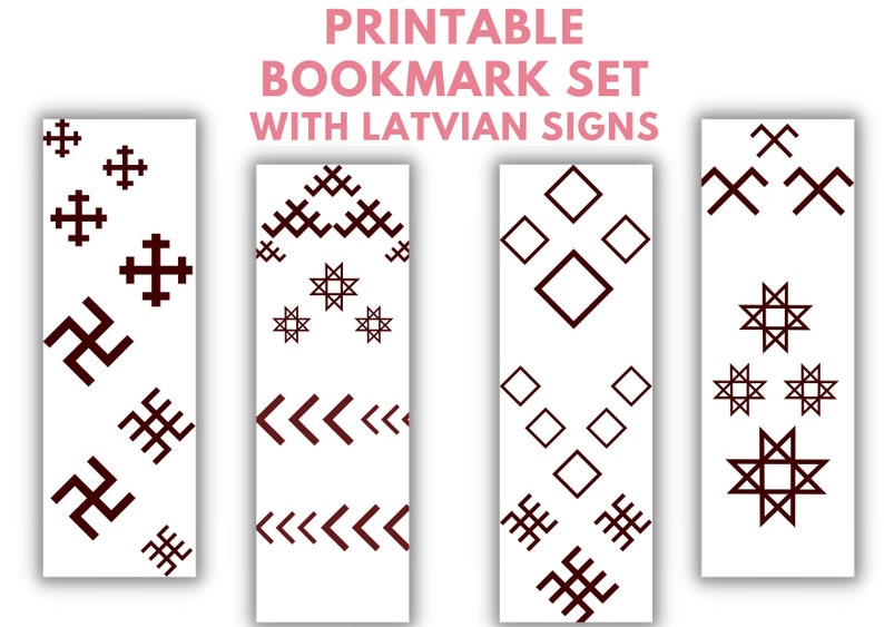 Latvian signs bookmark set, Latvian ornaments, Printable bookmarks with Latvian symbols, Digital bookmark design, Latvian sign pattern image 2