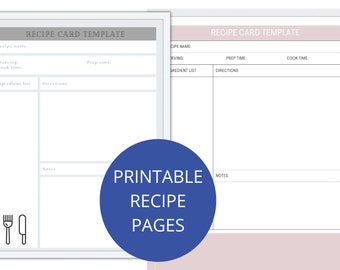 Printable recipe templates, Recipe book pages, Blank recipe sheet, Meal planner