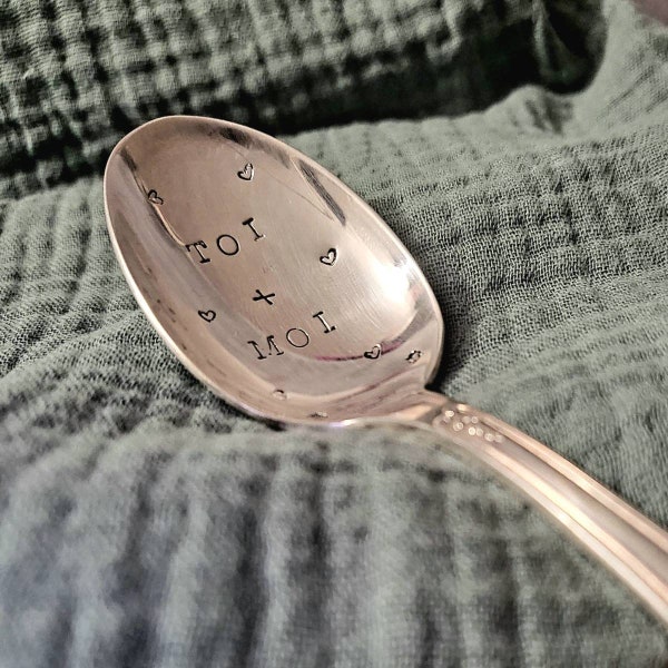 ENGRAVED SPOONS, CUSTOM Serving Spoon, Personnalized Spoon, Silver Metal Hand Punched Spoon, Mother's Day Gift