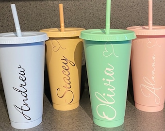 Personalised cold cup with lid and straw /name cup /reusable cold cup/hen party/party cup/bridesmaid/birthday/ 24oz/