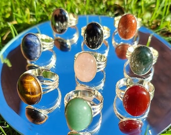 Genuine Gemstone Rings, Healing Crystal Adjustable Rings