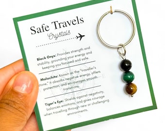 Safe Travels Keychain. Crystal Keychain. Black Onyx, Malachite & Tiger’s Eye. Travel Protection Gift.