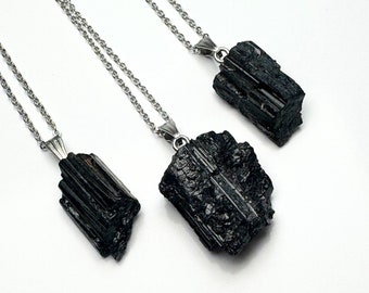 Natural Raw Black Tourmaline Necklace, Protection Necklace, Healing Crystals.