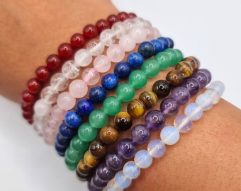 Natural Crystal Bracelet approx. 7". Healing Crystals. Gemstone Bead Bracelet . Stretch Bracelet.