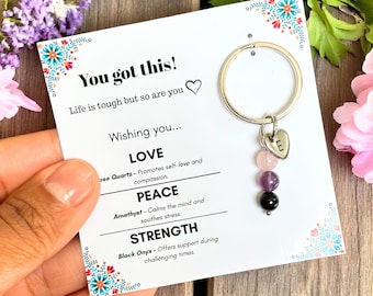 Personalised Crystal Keychain | Custom Gemstone Keyring | Initial Charm |  Encouragement Gift