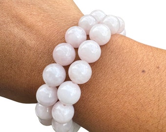 Genuine Rose Quartz Bracelet, Large Bead 12mm, 7 inch, Crystal Bracelet, Emotional Healing and Love Stone.