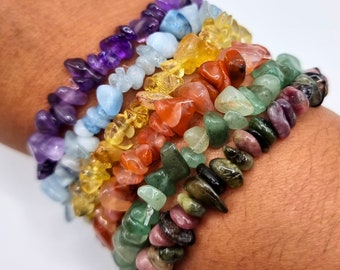 Natural Crystal Bracelet 6.5". Crystal Chip Bracelet. Gemstone bracelet. Healing Crystal.