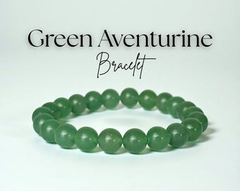 Pulsera de cristal de aventurina verde / Buena suerte, prosperidad (7 pulgadas, tamaño mediano)