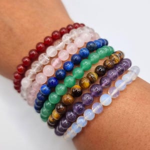 Genuine Gemstone Bead Bracelet, Healing Crystals (7")