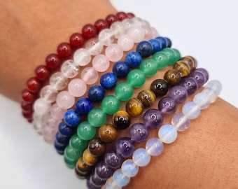 Genuine Gemstone Bead Bracelet, Healing Crystals (7")
