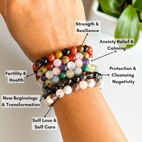 Crystal Healing Bracelet: Intention Gemstone Beads, Anxiety Relief, Confidence