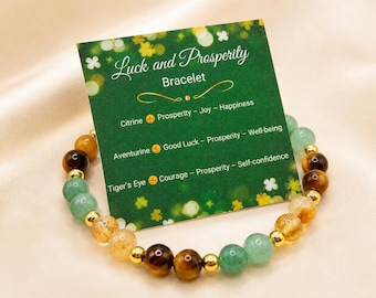 Luck and Prosperity Bracelet. Citrine - Green Aventurine - Tiger's Eye. Healing Crystal Bracelet.