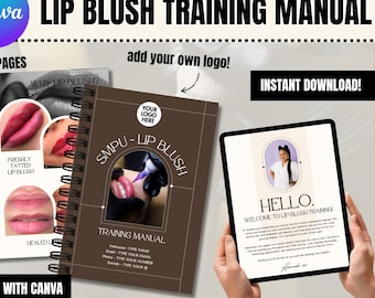 Manual de capacitación en rubor de labios en Canva, plantilla de manual de capacitación en PMU, curso de maquillaje permanente, guía de rubor de labios SPMU, manual del estudiante editable