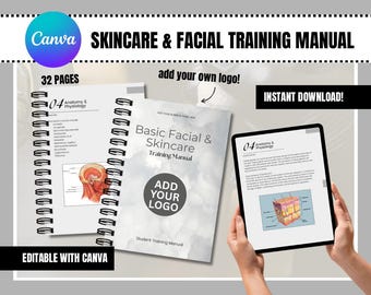 Dermaplaning Facial Training Manual Canva Template | Editable Skincare Course Manual | Beauty Academy Student Workbook | Instant Download